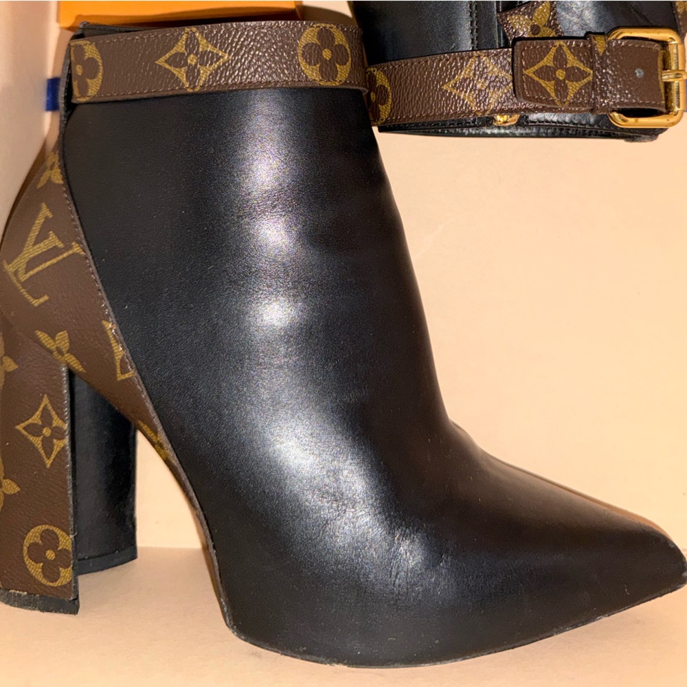Black & Brown Designer Boots, short, Louis Vuitton pointed toe (size 37)